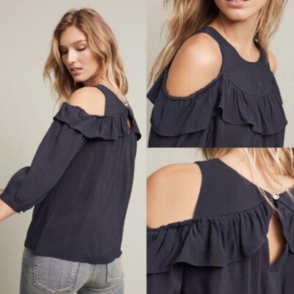 Maeve Anthropologie Black Cold Shoulder Tunic Top - Picture 2 of 13